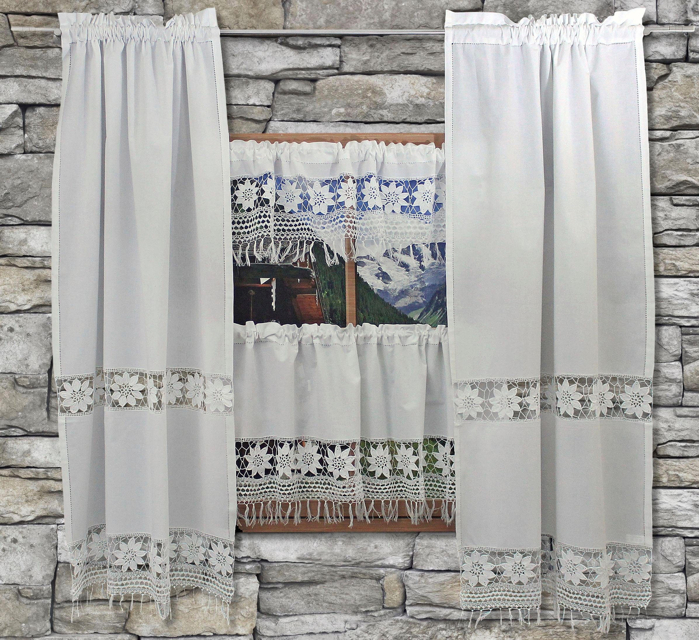 HOSSNER - ART OF HOME DECO Querbehang Zugspitze (1 St), Stangendurchzug, halbtransparent, Häkelspitze - ECHTE Handarbeit