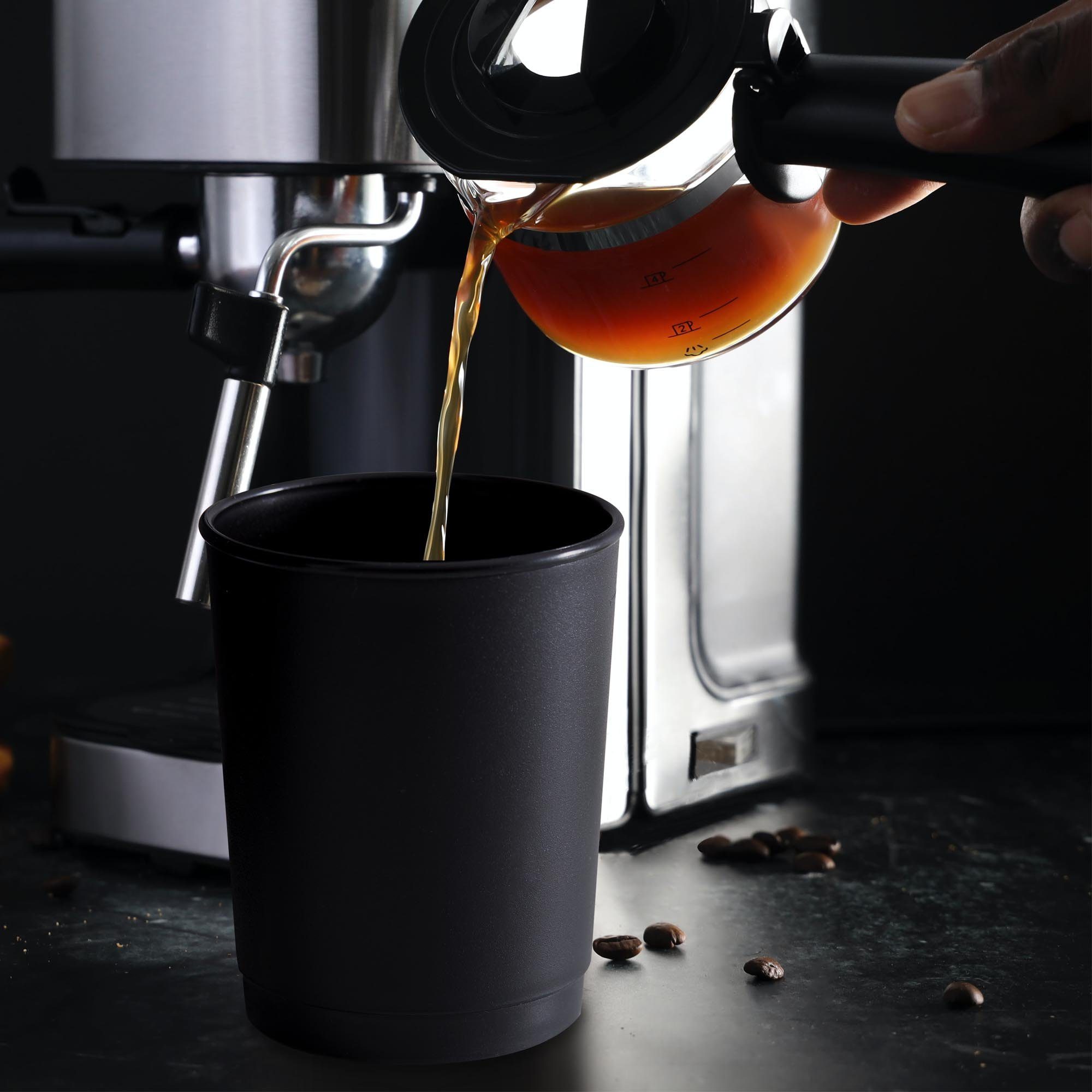 schwarz (4-tlg) Coffee-to-Go-Becher Mehrwegbecher achilles schwarz. 365 Mehrwegbecher Set Kaffee-Becher, 4er Kunststoff, Barista