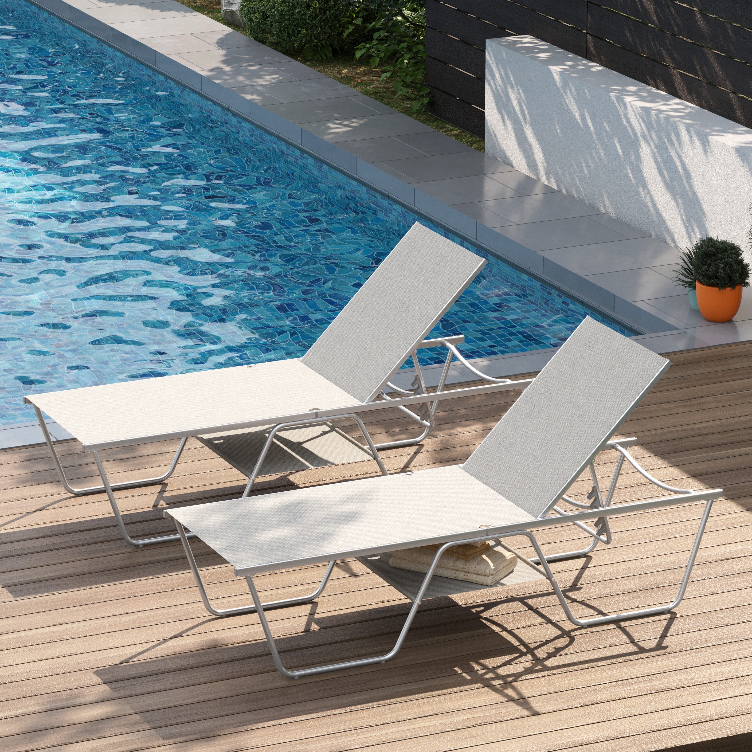 PHI VILLA Gartenliege, Freizeitliege für den Außenbereich mit 5-fach verstellbarer Rückenlehne, 2 St., 198,5 × 69 × 45 cm wetterfester Liegestuhl, Geeignet für Gärten, Balkone und Terrassen