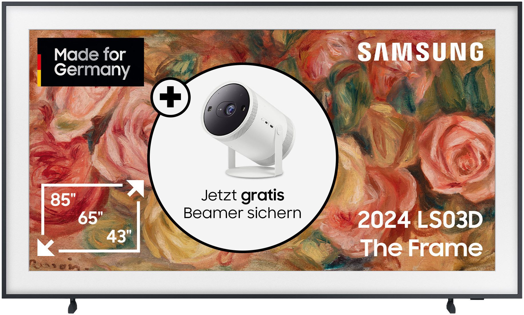 Samsung GQ65LS03DAU QLED-Fernseher (163 cm/65 Zoll, 4K Ultra HD, Smart-TV, The Frame, Mattes Display, Art Mode, Austauschbare Rahmen, Dolby Atmos)