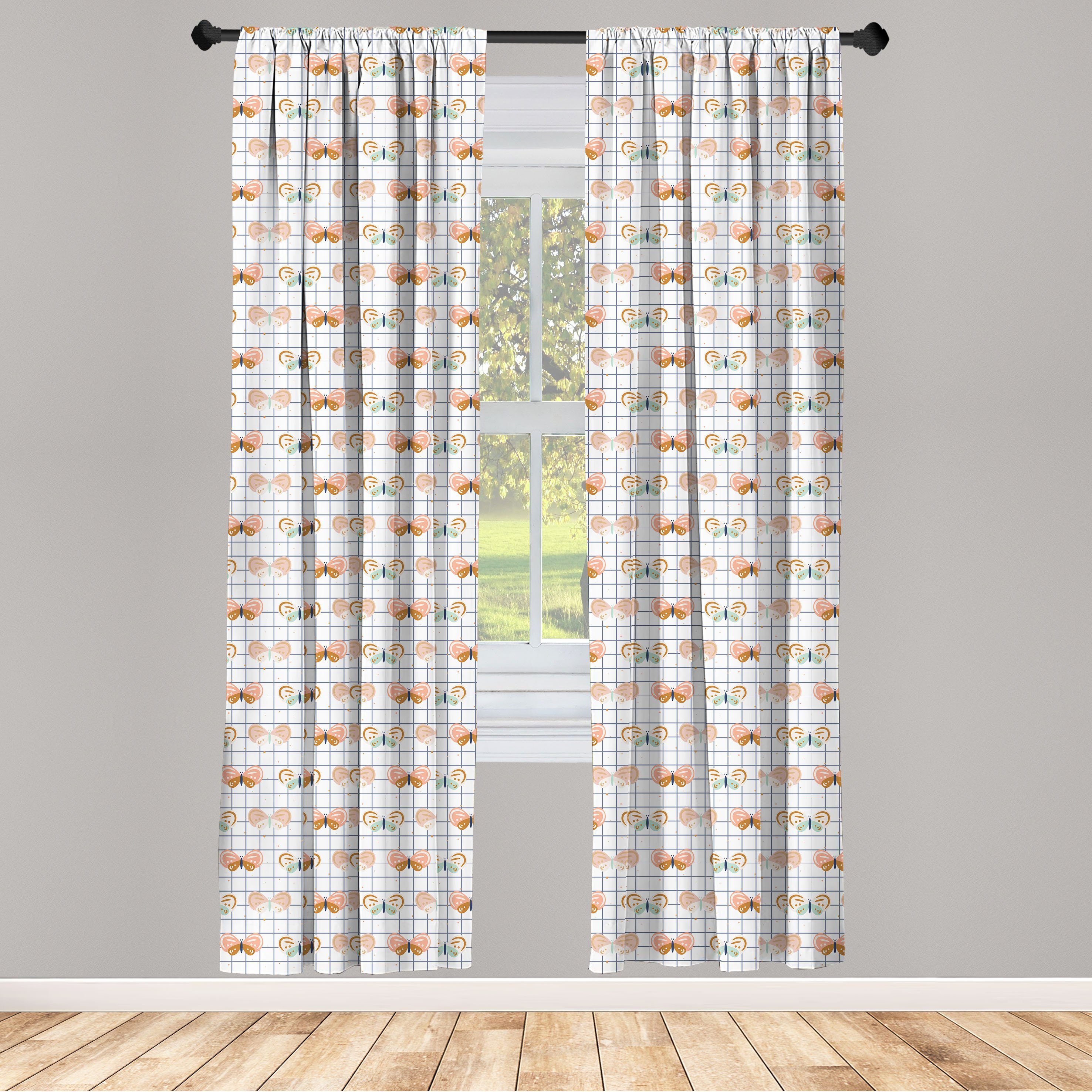 Gardine Vorhang für Wohnzimmer Schlafzimmer Dekor, Abakuhaus, Microfaser, Gekritzel Schmetterlings-Motive mit Spots