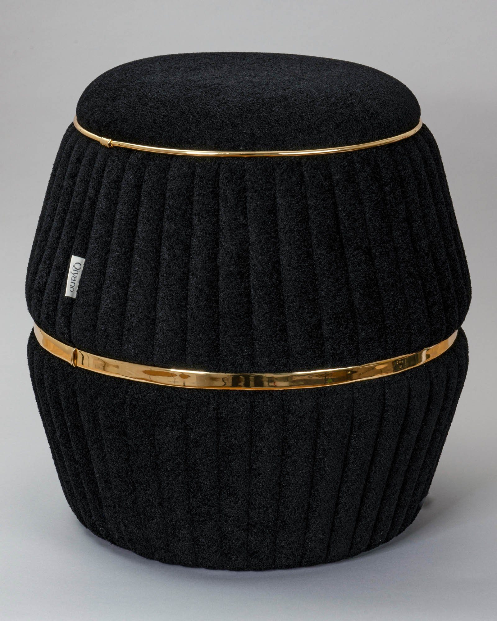 Qiyano Hocker Sitzhocker Teddy Schwarz - Ziernähte, Wohn-, Schlafzimmer (1 günstig online kaufen