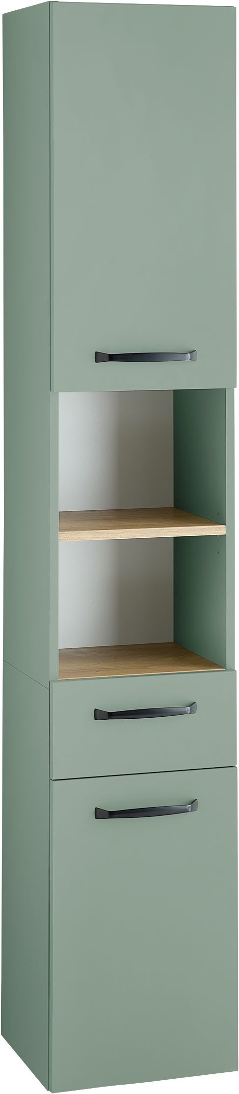 Saphir Hochschrank Quickset 500, Badschrank 32,4 cm breit 3 Einlegeböden, 1 offenes Fach, Badezimmer-Hochschrank