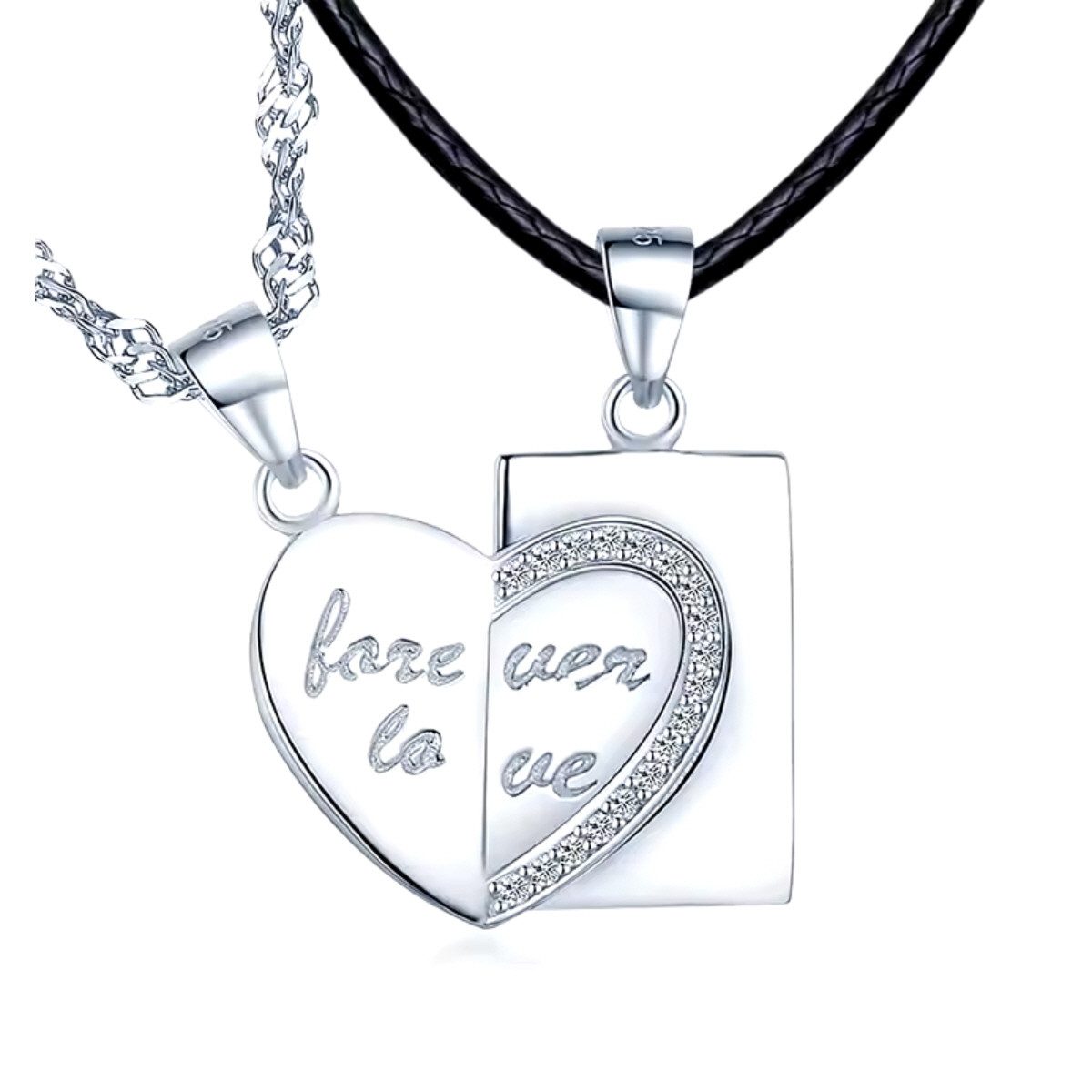 ELLAWIL Silberkette Partnerkette 2-teilige Paar Herz Halskette Liebeskette Pärchenkette (Damen / Kettenlänge 50 cm, Herren / Kettenlänge 54 cm, Sterlingsilber 925, GESCHENKIDEE), inklusive Geschenkschachtel