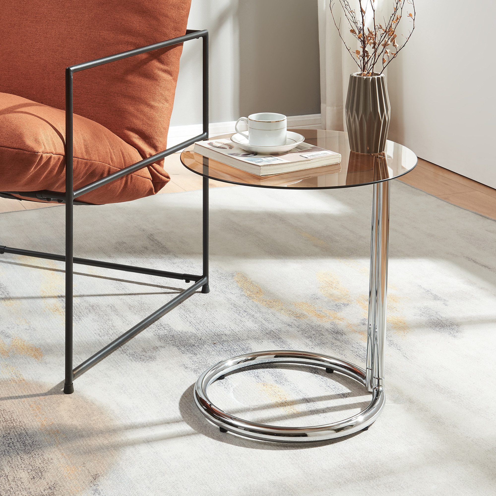 en.casa Beistelltisch, »Ylivieska« mit Glasplatte 46 x Ø45 cm rund Chrom/Be günstig online kaufen