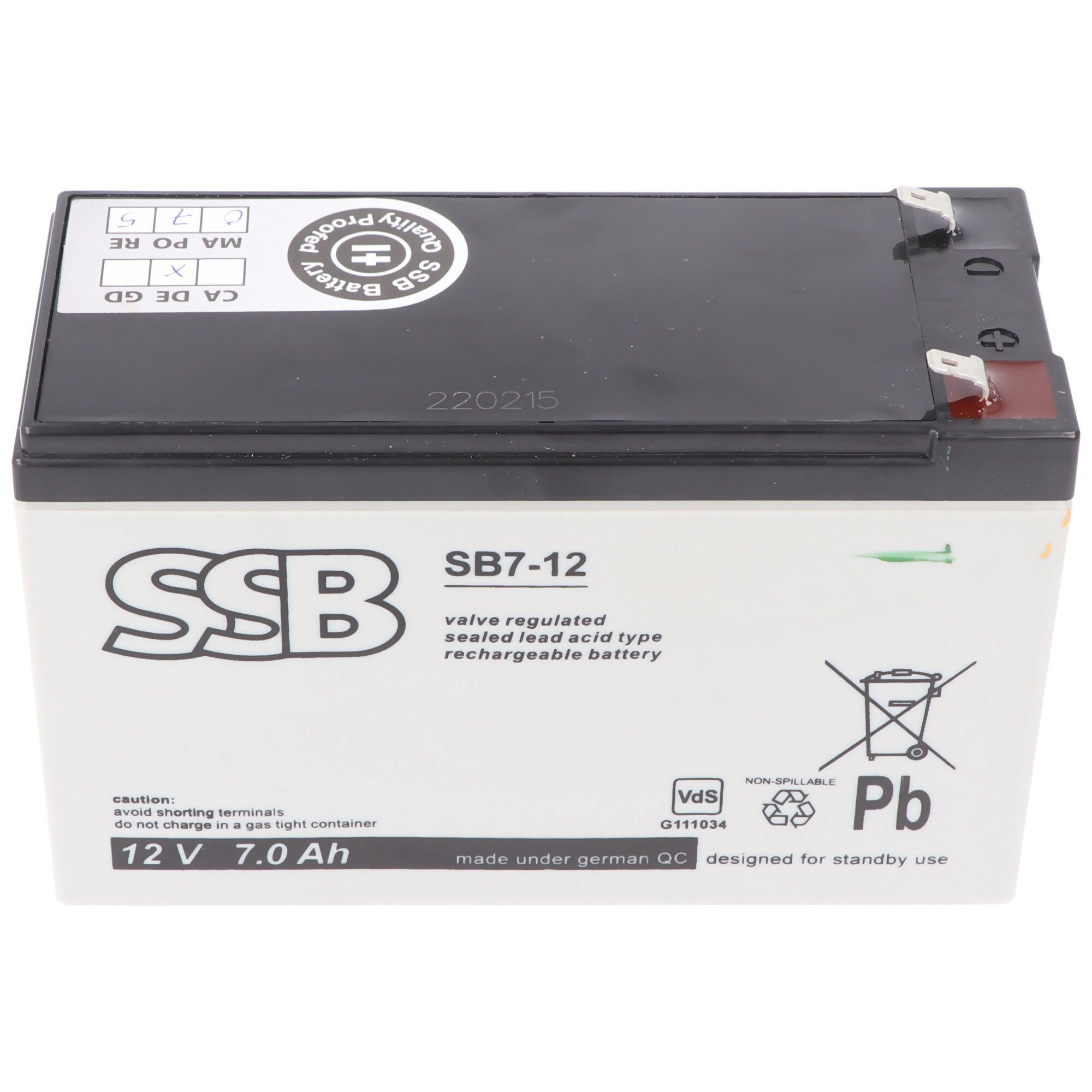 SSB Battery SSB SBV7-12 12V 7Ah 4,8mm Faston Bleiakku AGM Blei Gel