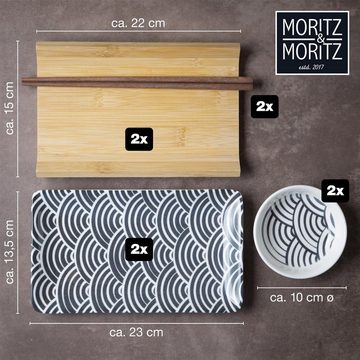 Moritz & Moritz Tafelservice Moritz & Moritz Gourmet - Sushi Set 10 teilig schwarze Bögen (8-tlg), 2 Personen, Porzellan, Geschirrset für 2 Personen