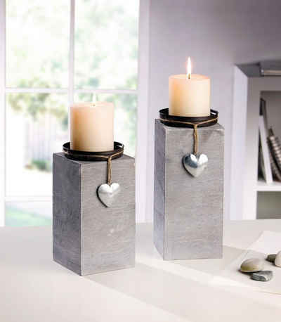 Home-trends24.de Kerzenhalter Kerzenhalter Teelichthalter Kerzen Deko Windlicht Grau 2er Set