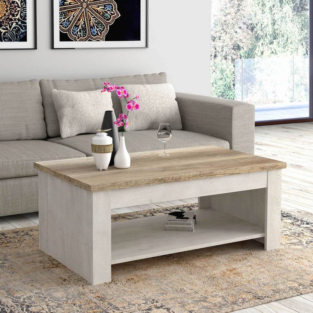 FORTE Couchtisch Couchtisch DURO Funktionstisch in Pinie weiß / Eiche antik