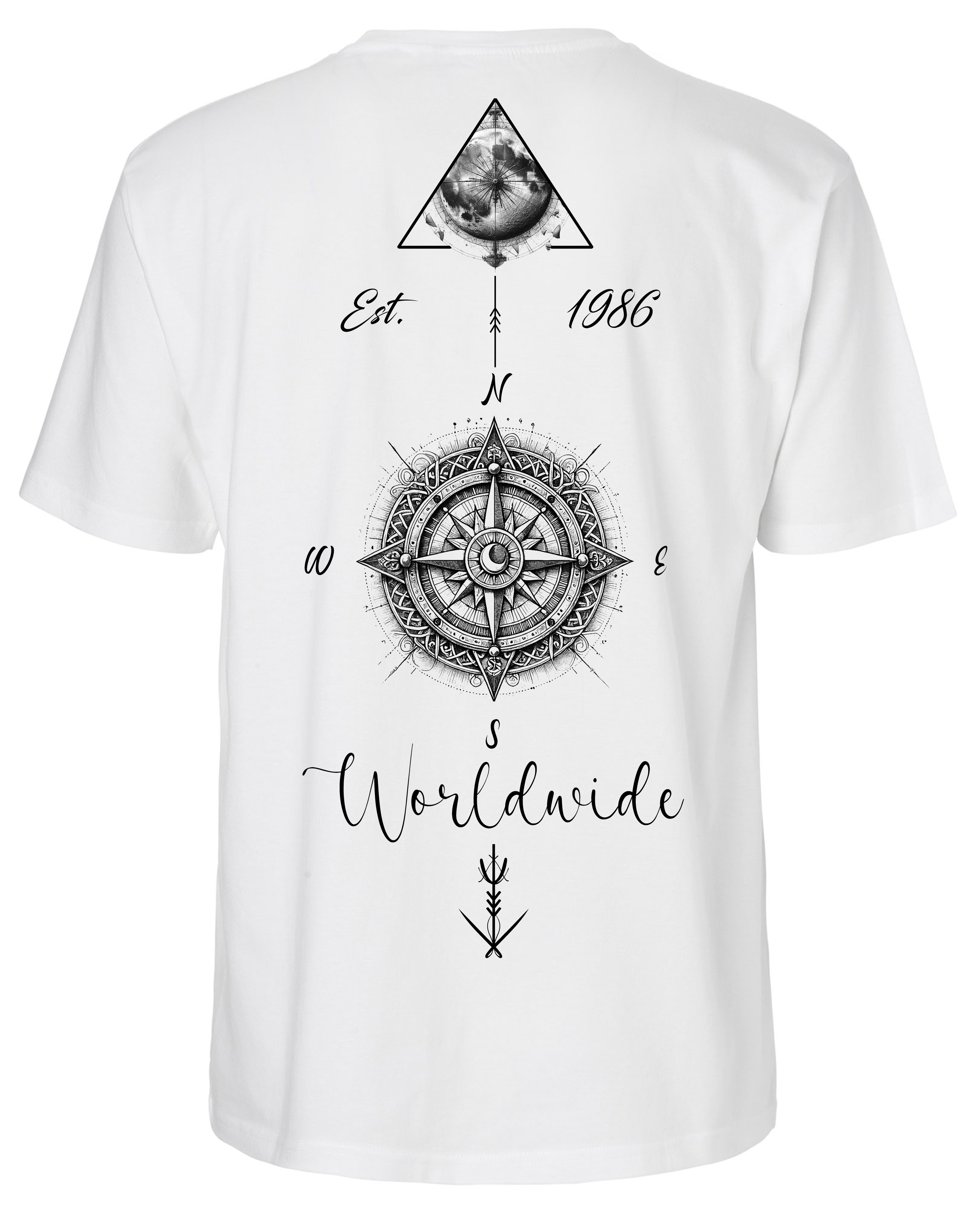 RMK T-Shirt Herren T-Shirt Basic Rundhals Kompass Welt aus Baumwolle