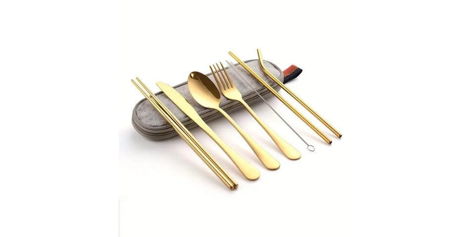 Faizee Möbel Besteck-Set Besteckset 8-tlg Reise Set Camping Besteckset vier Farben (8-tlg), Edelstahl