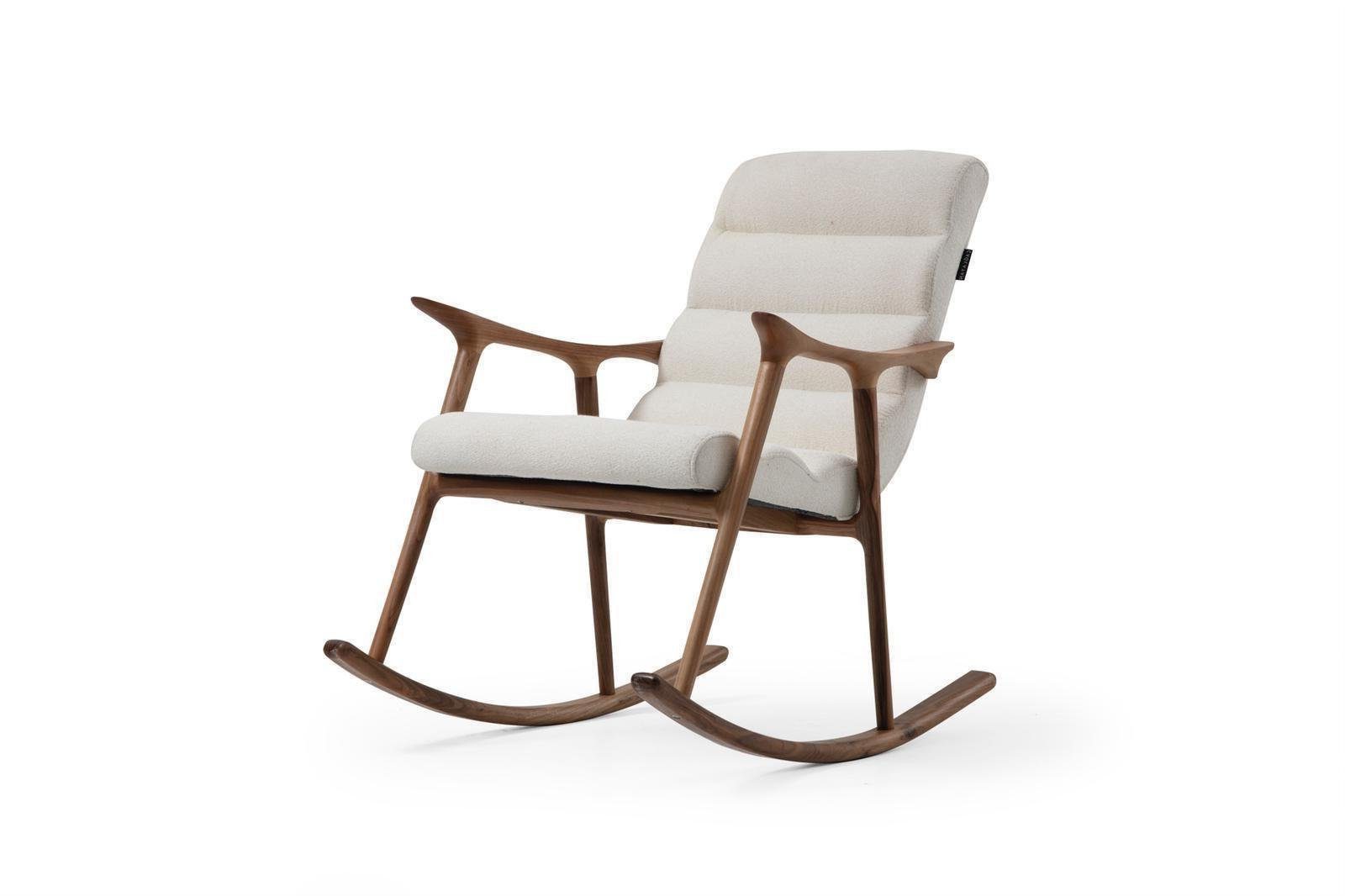 Xlmoebel Schaukelstuhl Wippstuhl Sessel Ohrensessel Textil Holz 1 Platz Modern Braun Beige (1 St), Hergestellt in Europa