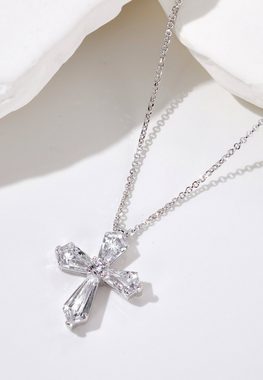 BRELLATO Kreuzkette Damen Crystal Kreuz-Anhänger, Glitzer Statement Collier Vollbesetzt (Geschenk-Idee Valentinstag, Damen-Schmuck Kette mit Ice-Crushed-Schliff Zirkon Kristall, 1-tlg., Silber-Kette, Geschenk Geburtstag Weihnachten Ostern Kommunion Firmung), Halskette, Sterling Silber 925 18K Rhodiniert, 5-A Zirconia