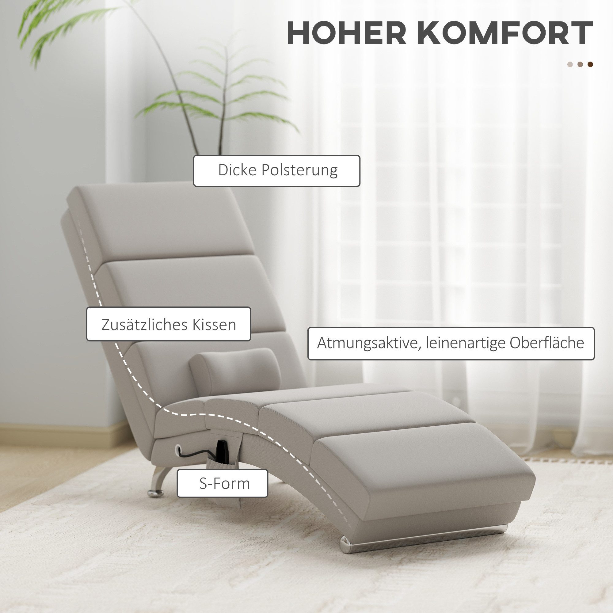 HOMCOM Massagesessel Relaxsessel TV Sessel mit Liegefunktion Massage Wärmefunktion (Relaxsessel, 1-St., Elektrisch Fernsehsessel), TV Sessel mit Lendenkissen Se – Bild 5 von 5