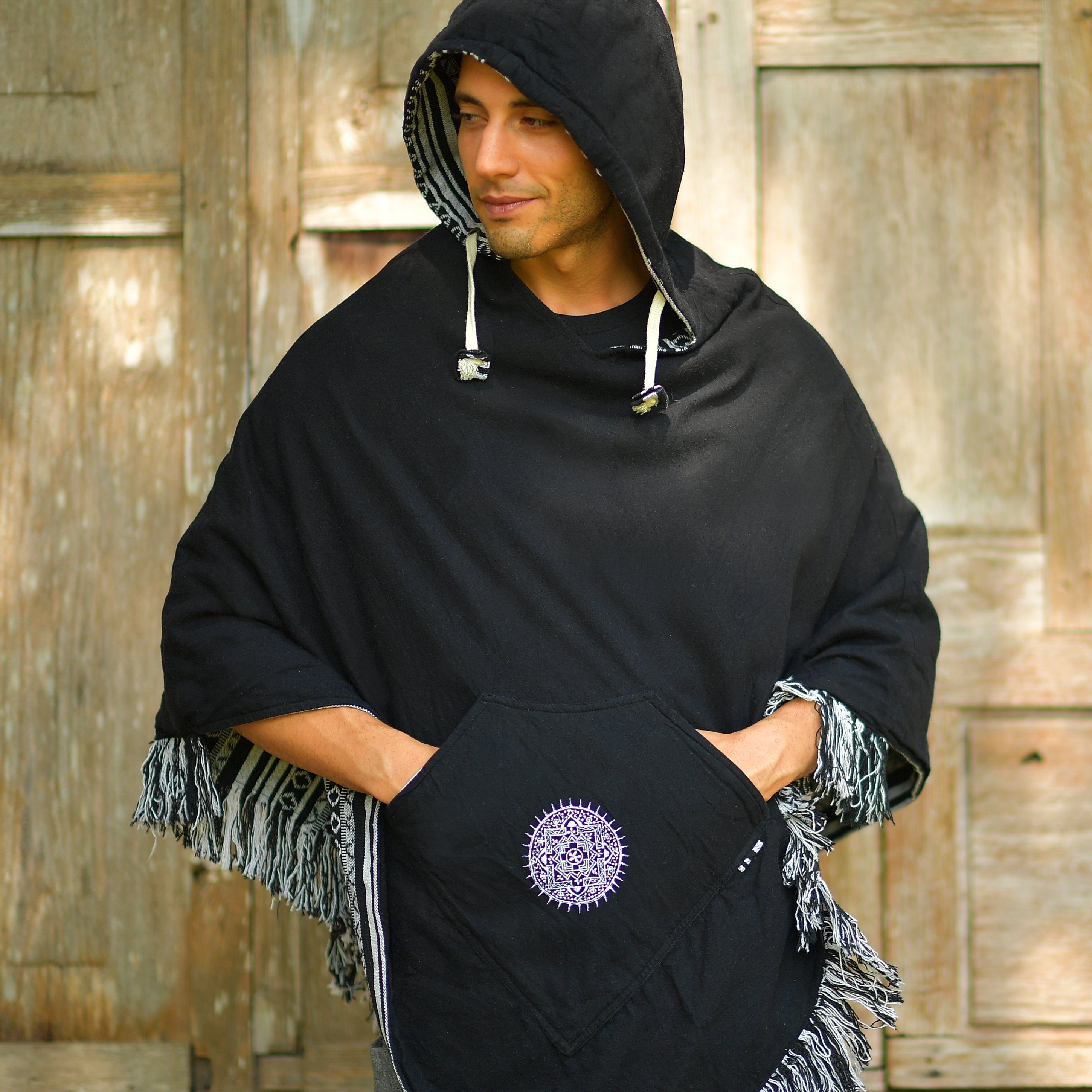 virblatt Poncho Poncho Herren, Baumwolle, Poncho Winter Mexiko Herren Poncho zum Wenden