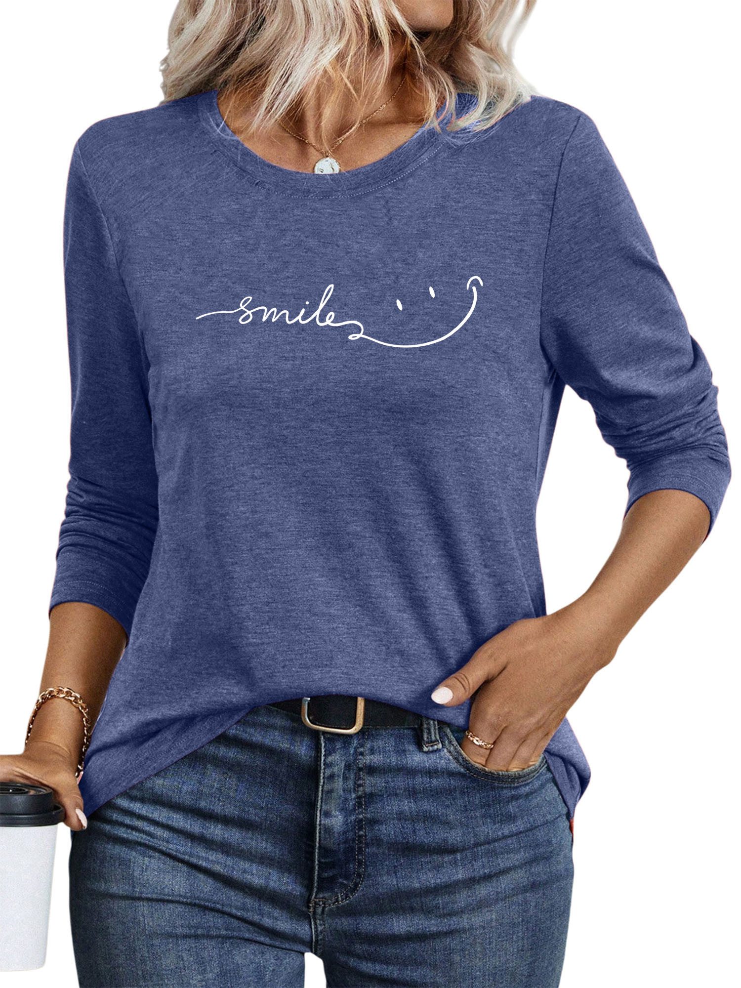 Langarmshirt Shirts Damen Casual Lächeln Ausgefallene bequemes Langarmshirt