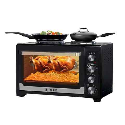 KB Elements Minibackofen ELK45V2, 45 Liter, 3200 Watt. 2x Kochplatten, Konvektionsgebläse