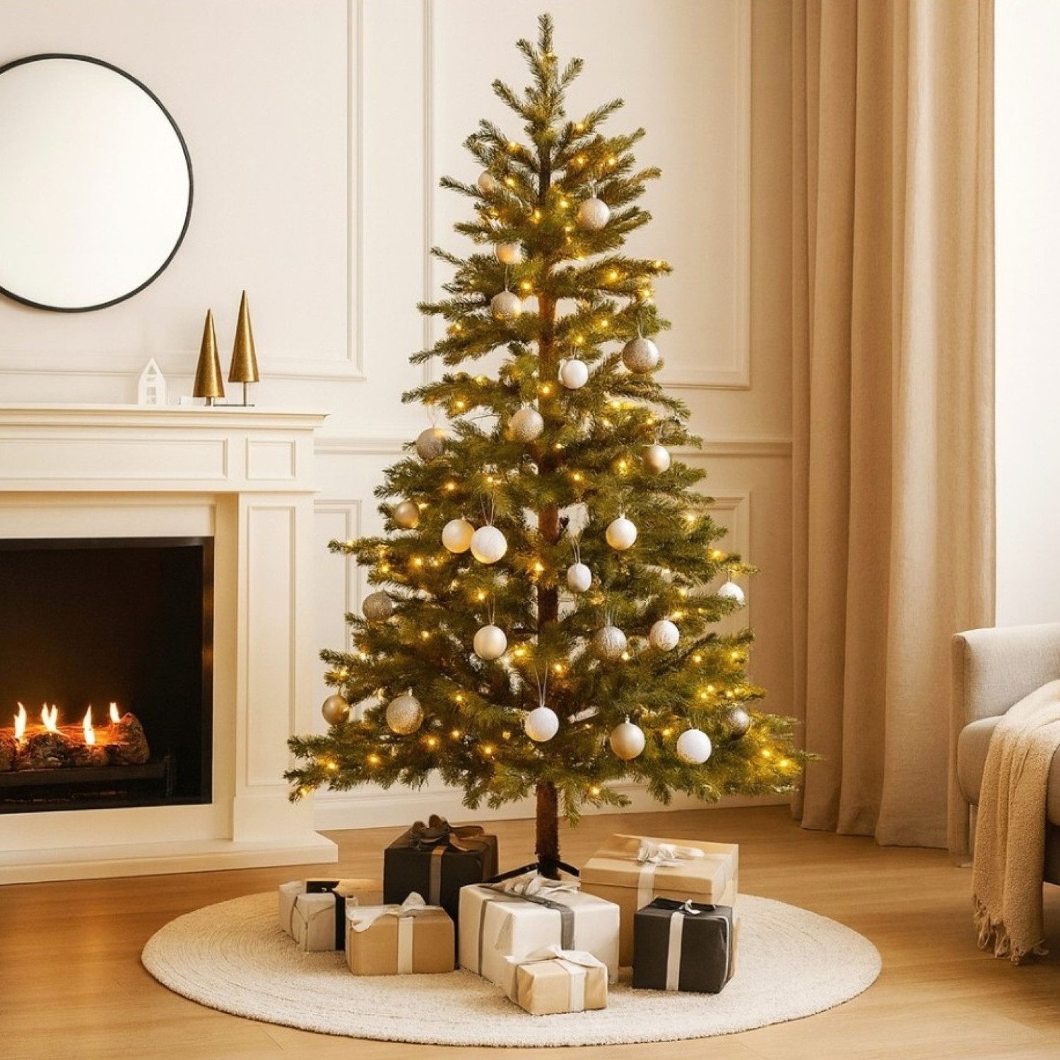 Online-Fuchs Künstlicher Weihnachtsbaum mit LED-Beleuchtung (Lichterkette), 9 Leuchtmodi, Fernbedienug & Timer, 180 cm groß, Spritzguss Nadeln, 360 LEDs, Warmweiß oder Farbwechsel wählbar