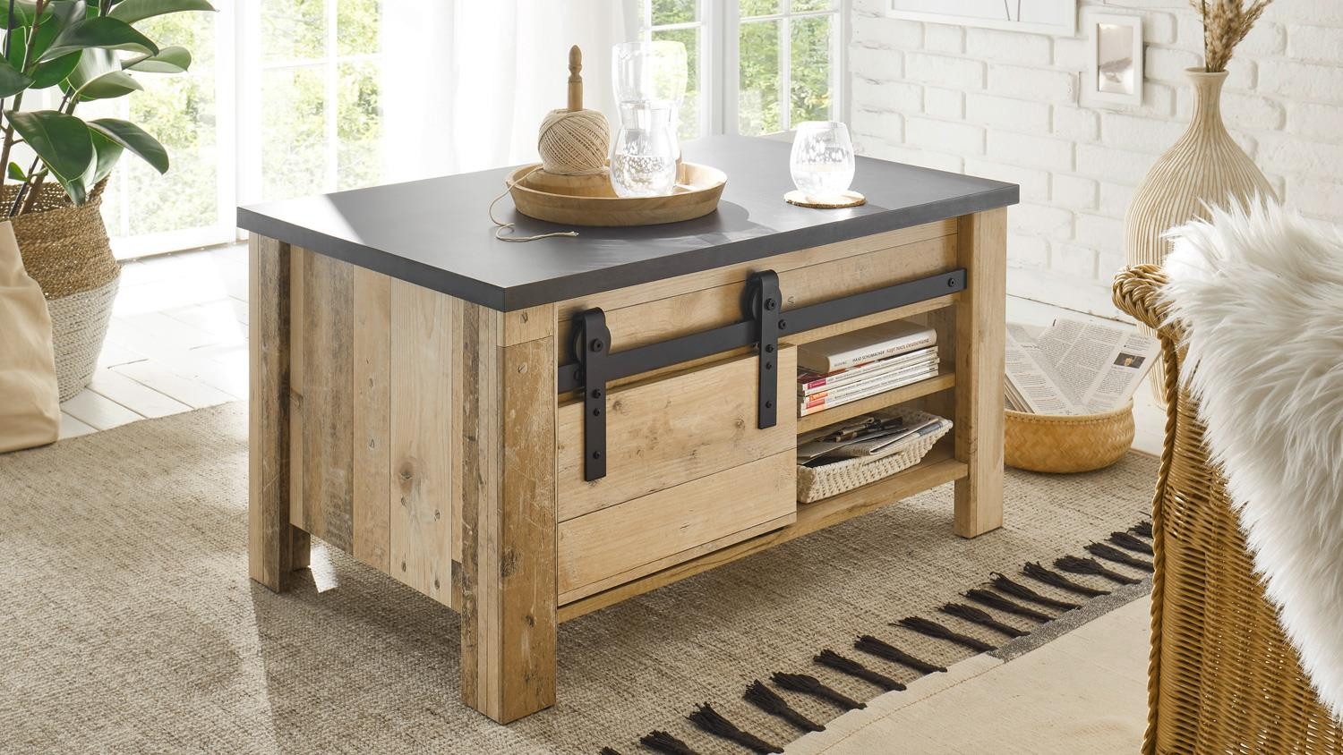 Möbel Akut Couchtisch Couchtisch Sherwood 62 Old Style hell und anthrazit 93x60 cm