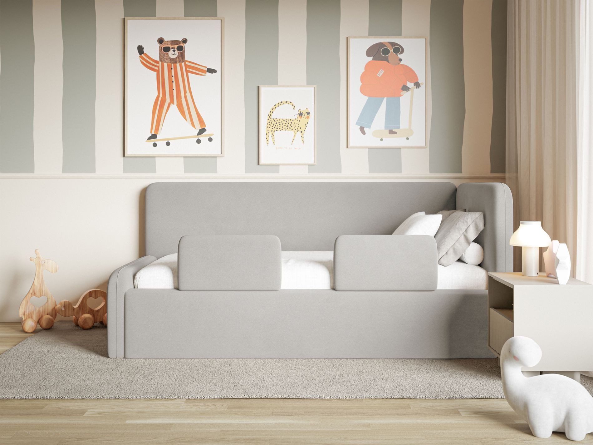 Selsey Kinderbett FANKO, Kinderbett mit Kopfteil, Rausfallschutz, Matratze, Samt, 90x200 cm
