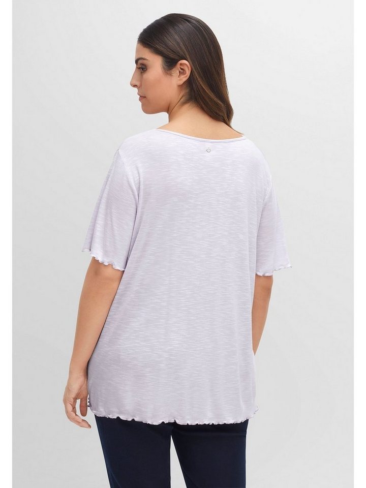 Sheego T-Shirt Große Größen mit weitem V-Ausschnitt und Rollkanten