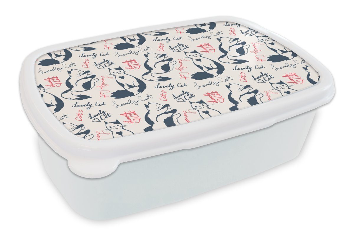 MuchoWow Lunchbox Muster - Katze - Zitat - Rosa - Mädchen - Kinder - Kinder, Kunststoff, (2-tlg), Brotbox für Kinder und Erwachsene, Brotdose, für Jungs und Mädchen weiß