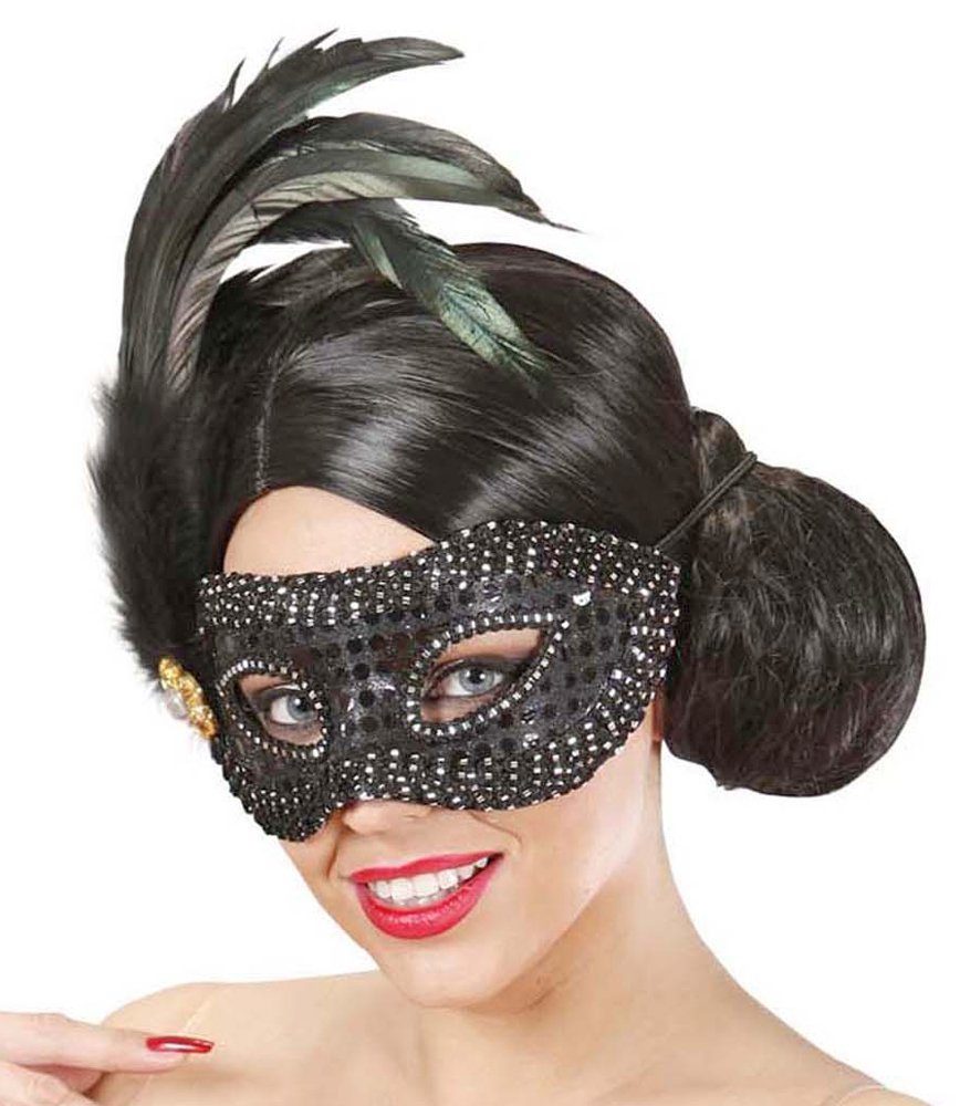 Widmann S.r.l. Verkleidungsmaske Augenmaske Francesca mit Federn - Schwarz