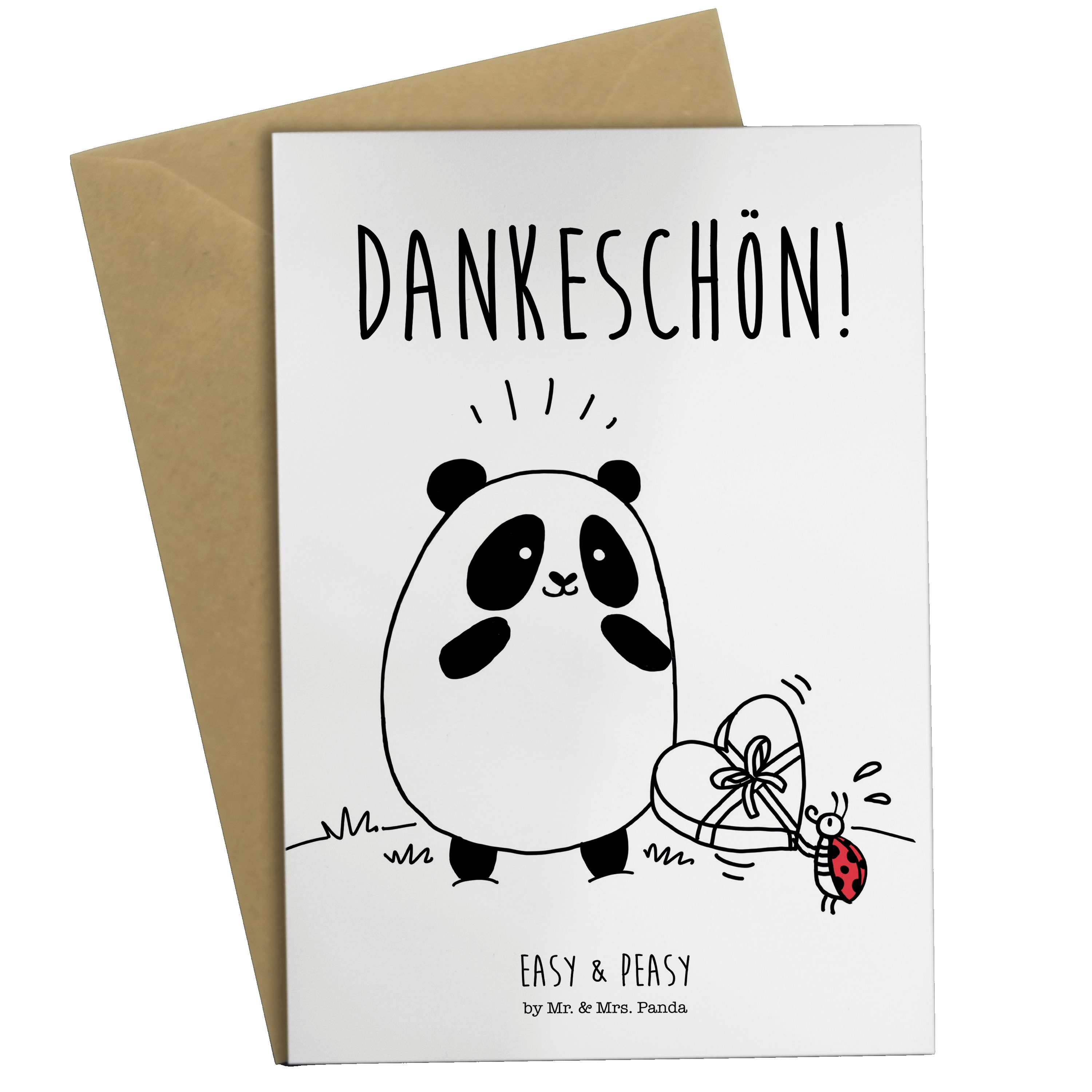 Mr. & Mrs. Panda Grußkarte Panda Dankeschön - Weiß - Geschenk, Geburtstagskarte, Glückwunschkart, Hochglänzende Veredelung