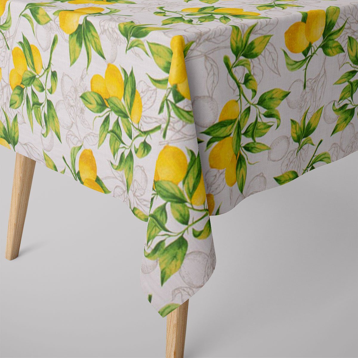 SCHÖNER LEBEN. Tischdecke SCHÖNER LEBEN. Tischdecke aus Baumwolle Citron Zitronen weiß grün gel, handmade | Tischdecken