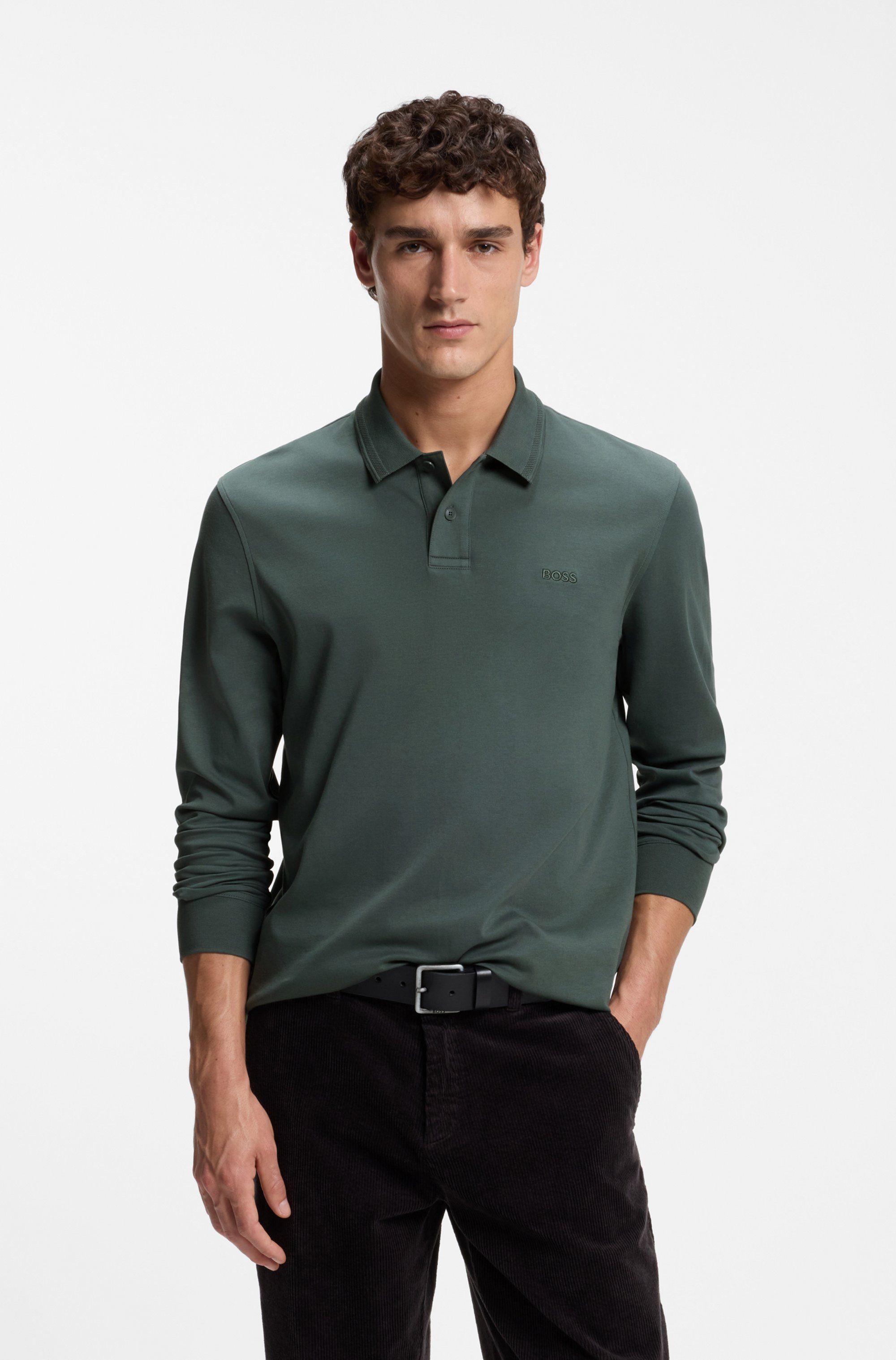 BOSS ORANGE Poloshirt Pe Interlock Langarm Polo mit Polokragen