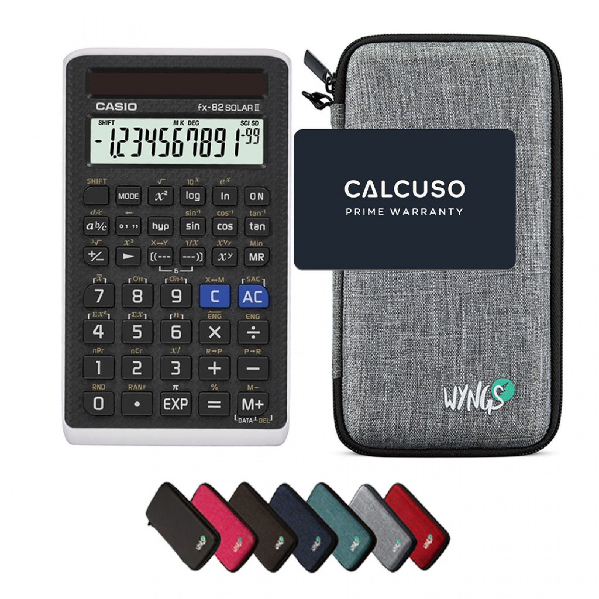 CASIO Taschenrechner Casio fx-82 Solar II inkl. WYNGS Schutztasche Hellgrau
