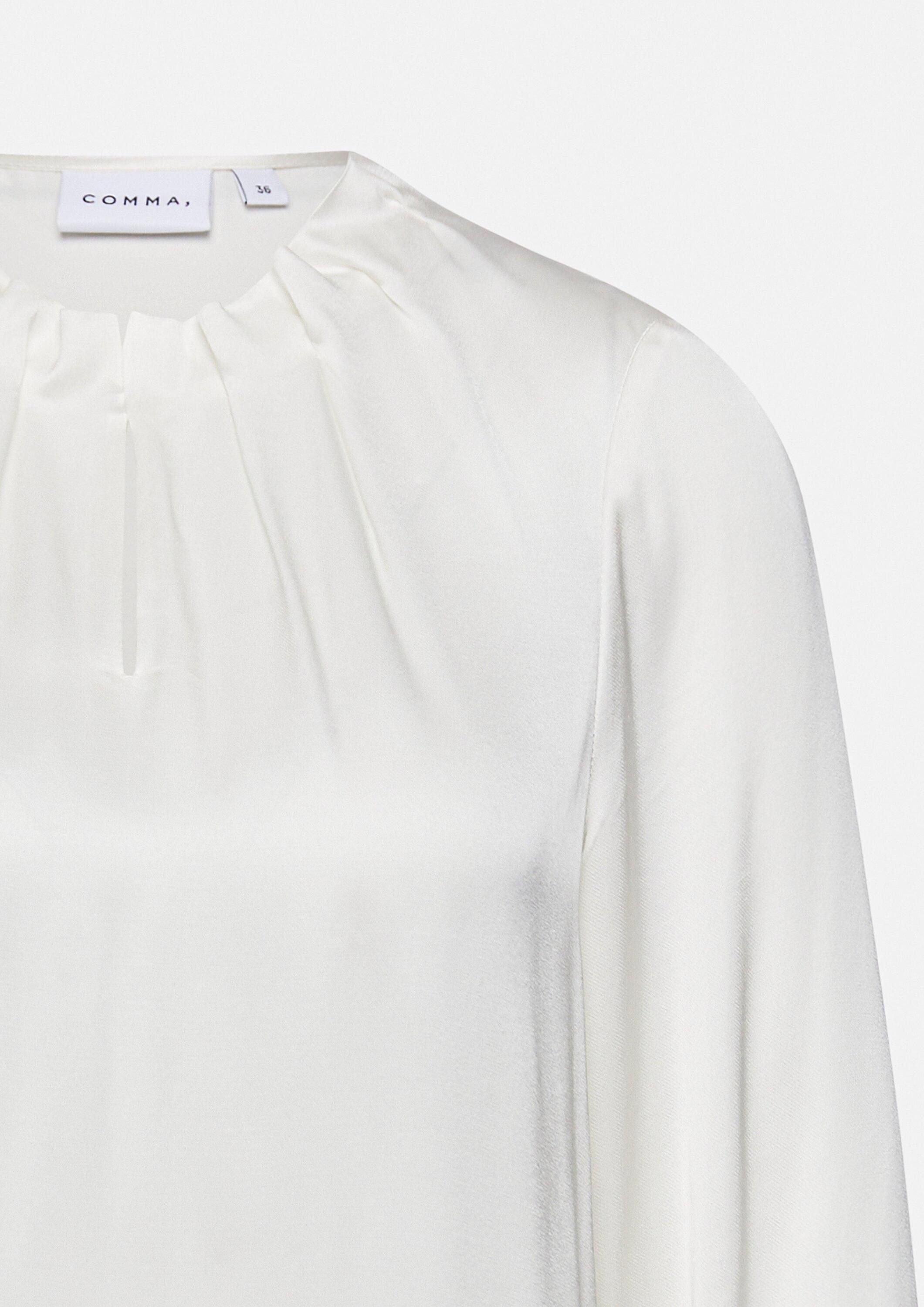 comma Langarmbluse Bluse Satinierte Bluse mit Raffung