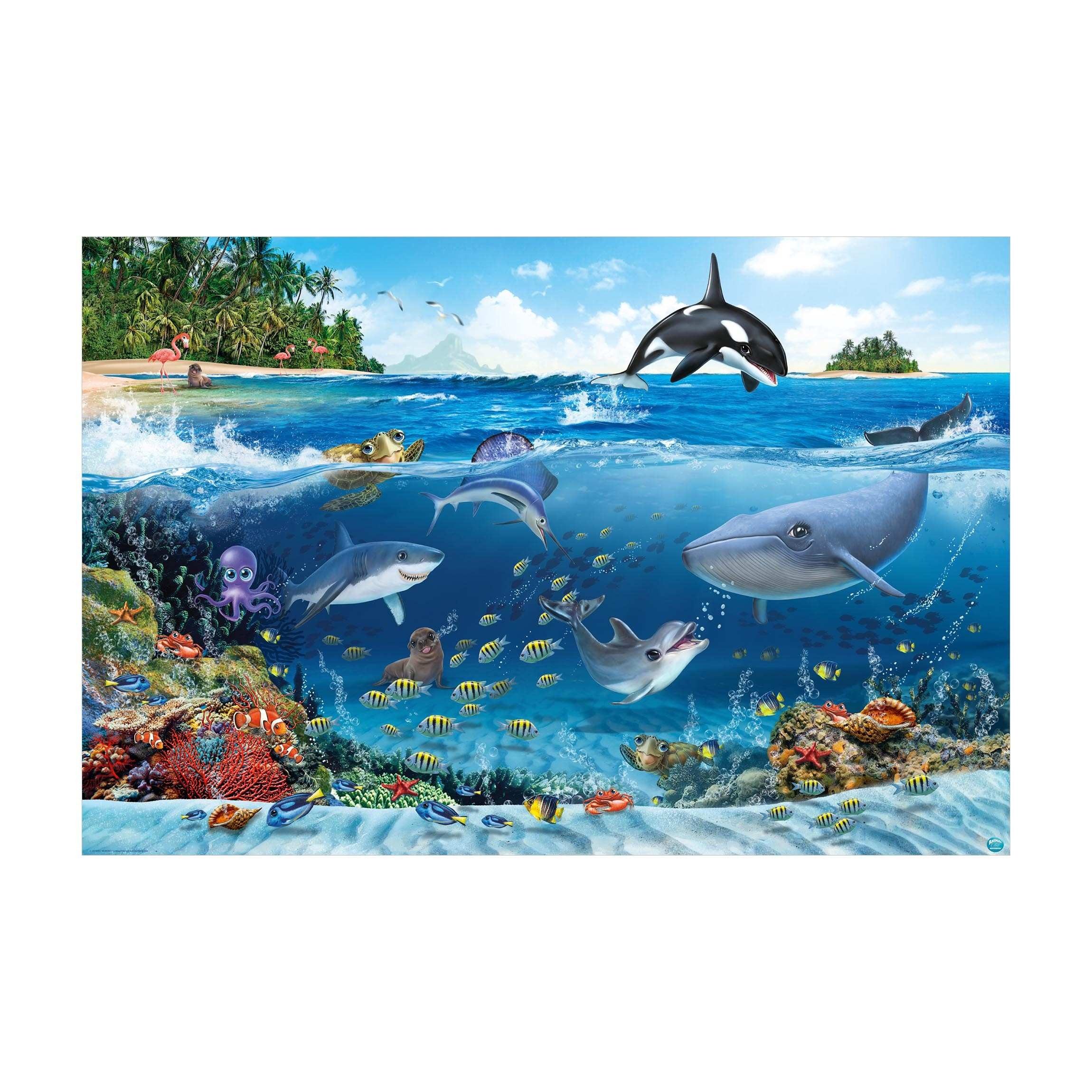 Bilderdepot24 Teppich Vinyl Kinderzimmer Tiere Unterwasser Mädchen Jungen, rechteckig - blau glatt, nass wischbar (Saft, Tierhaare) - Saugroboter & Bodenheizung geeignet
