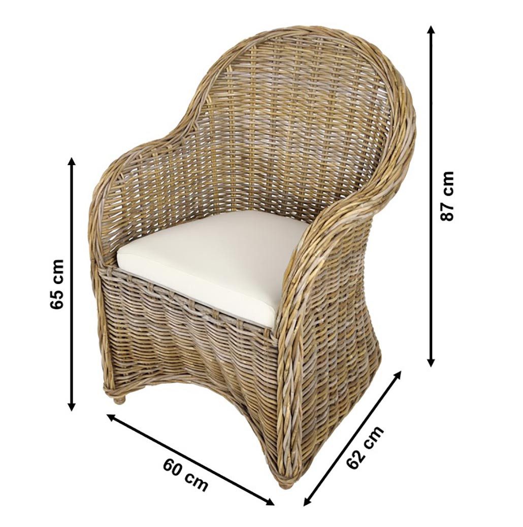 Kobolo Rattanstuhl BOSTON NEW Sessel aus Rattan grau (kubu grey)