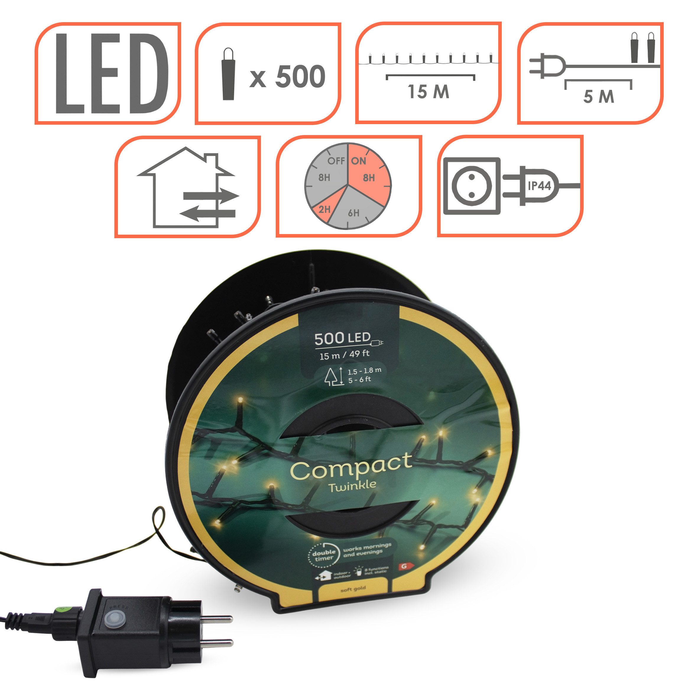 Spetebo LED-Lichterkette Außen Lichterkette auf Trommel soft gold mit Stecker, mit Dual Timer