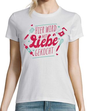 Youth Designz Print-Shirt "Hier wird mit Liebe gekocht" Damen T-Shirt mit modischem Print