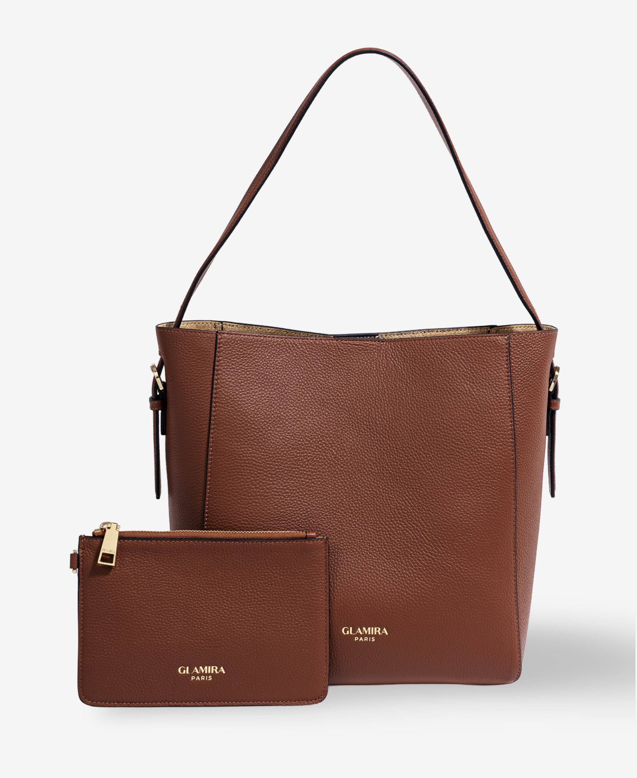 GLAMIRA Schultertasche Lysandra Braune Schultertasche (Set, 2-tlg., mit Geldbörse), echt Leder