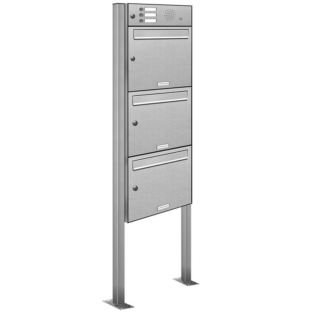 AL Briefkastensysteme Standbriefkasten Edelstahl Premium V2A Anlage 1x3 S mit Klingel 3er Standbriefkasten