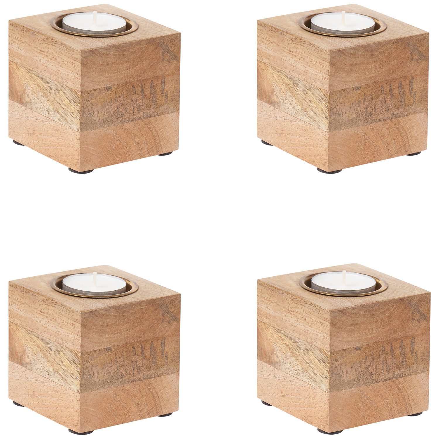 Marrakesch Orient & Mediterran Interior Teelichthalter 4er Set Skandinavischer Teelichthalter Massivo Natur aus Holz 7,5 cm (4 St), Handarbeit