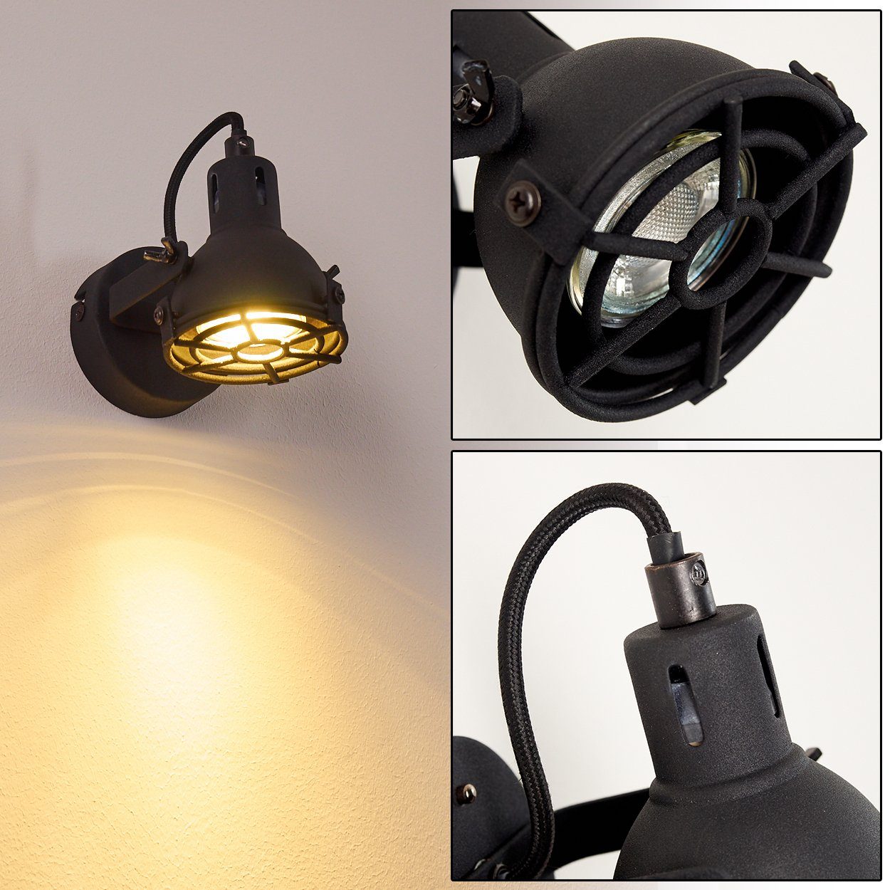 Metall in cm), mit 3000 (8,5 1 aus verstellbar hofstein Schwarz, Wandlampe GU10 Wandleuchte in Schirmen Gitter-Optik x (inkl) LED moderne wechselbar, Kelvin,