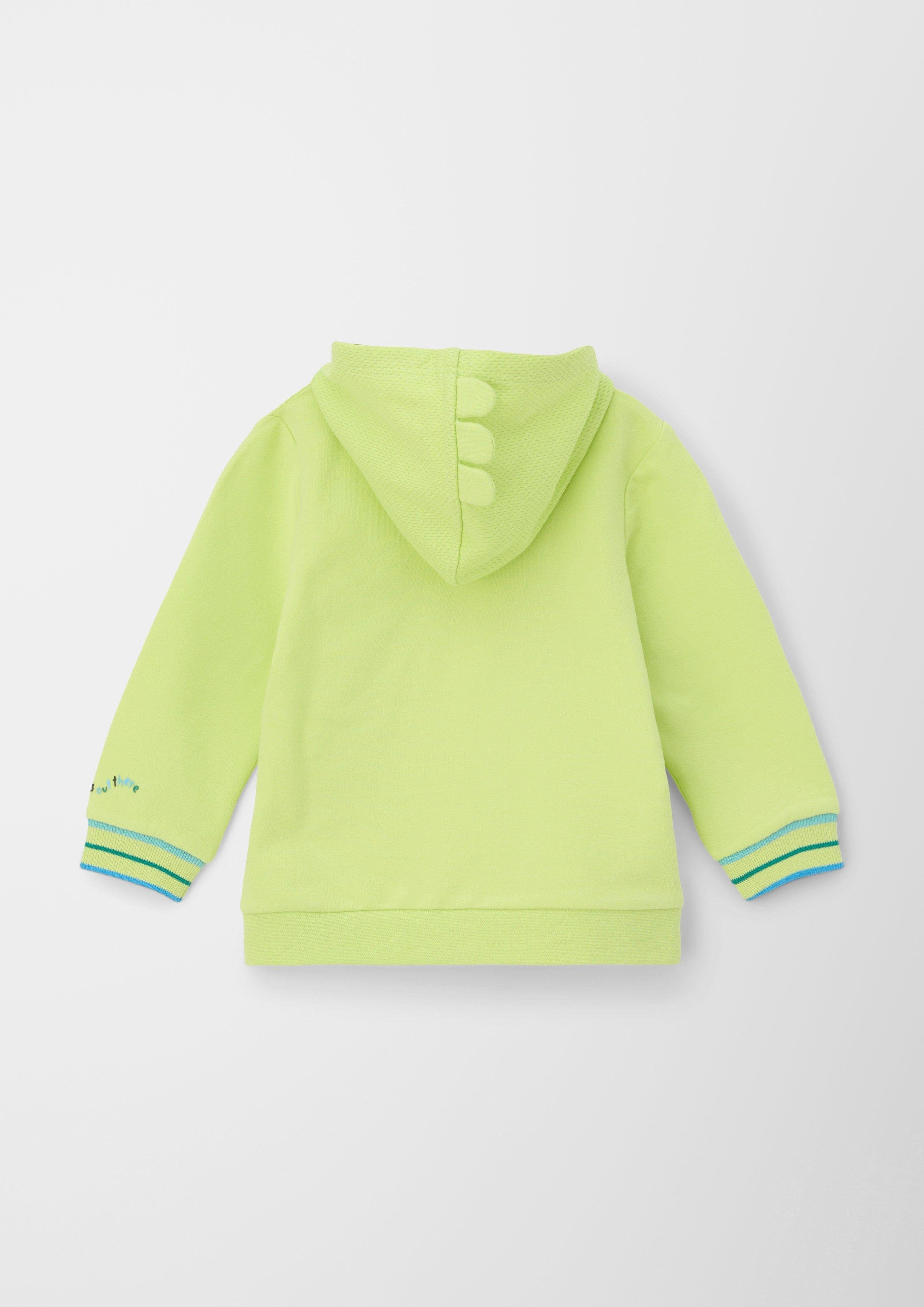 s.Oliver Outdoorjacke Sweatshirtjacke Applikation, Kontrast-Details limettengrün aus Baumwollstretch