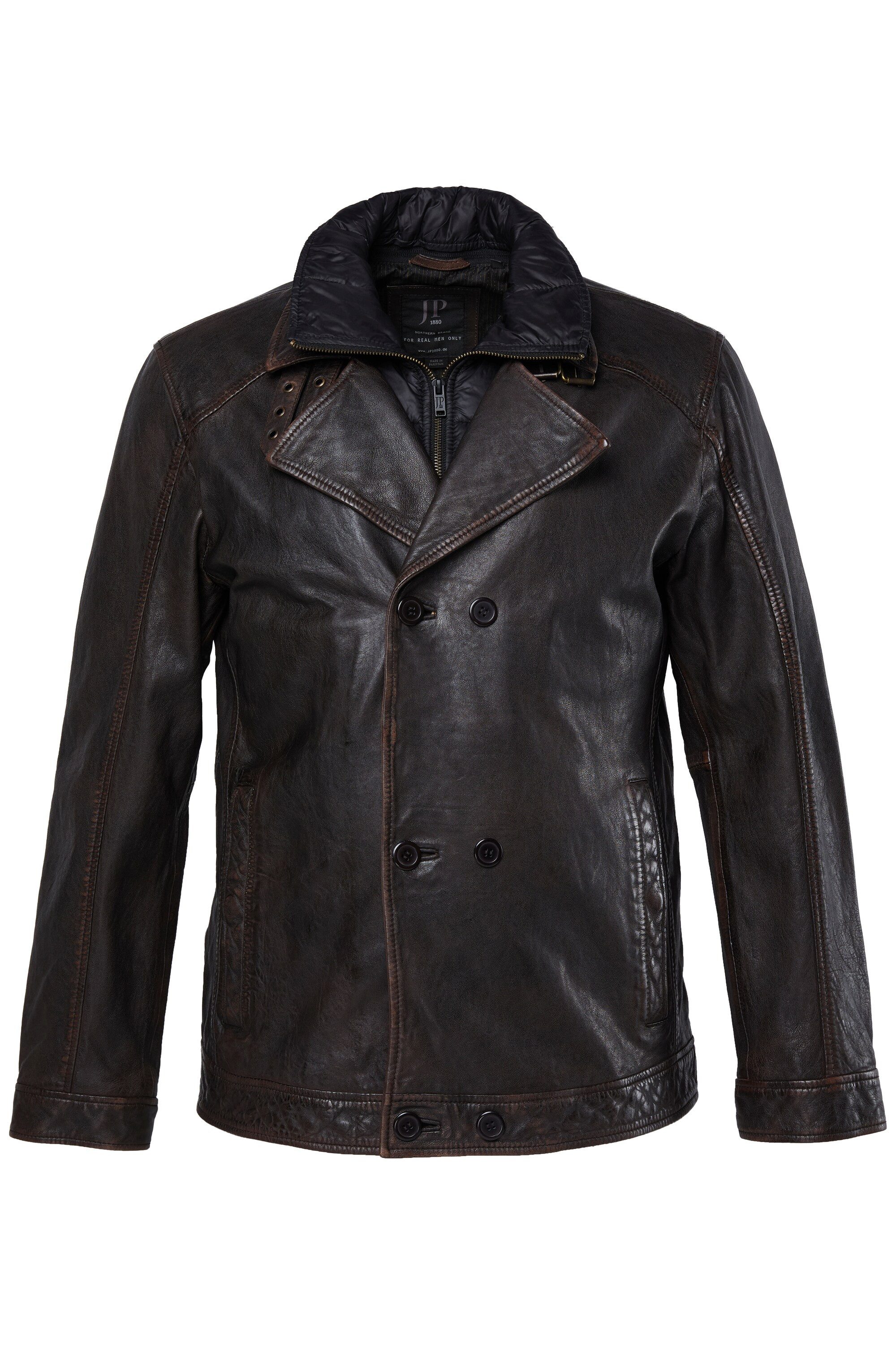 JP1880 Lederjacke Leder-Caban Leder Lammnappa Zipper Nyloneinsatz