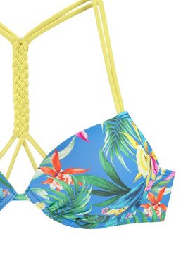 Venice Beach Push-Up-Bikini-Top Hanni, mit tropischem Print und gelben Details