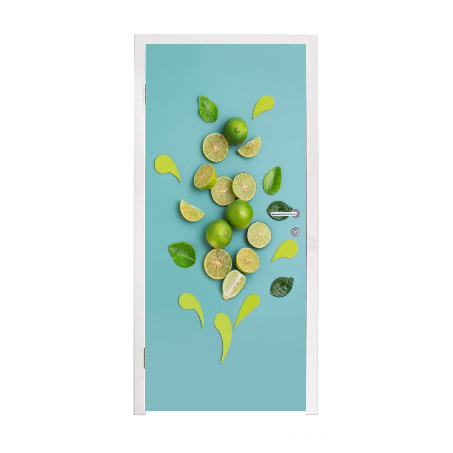 MuchoWow Türtapete Limette - Blätter - Stilleben, Matt, bedruckt, (1 St), Fototapete für Tür, Türaufkleber, 75x205 cm
