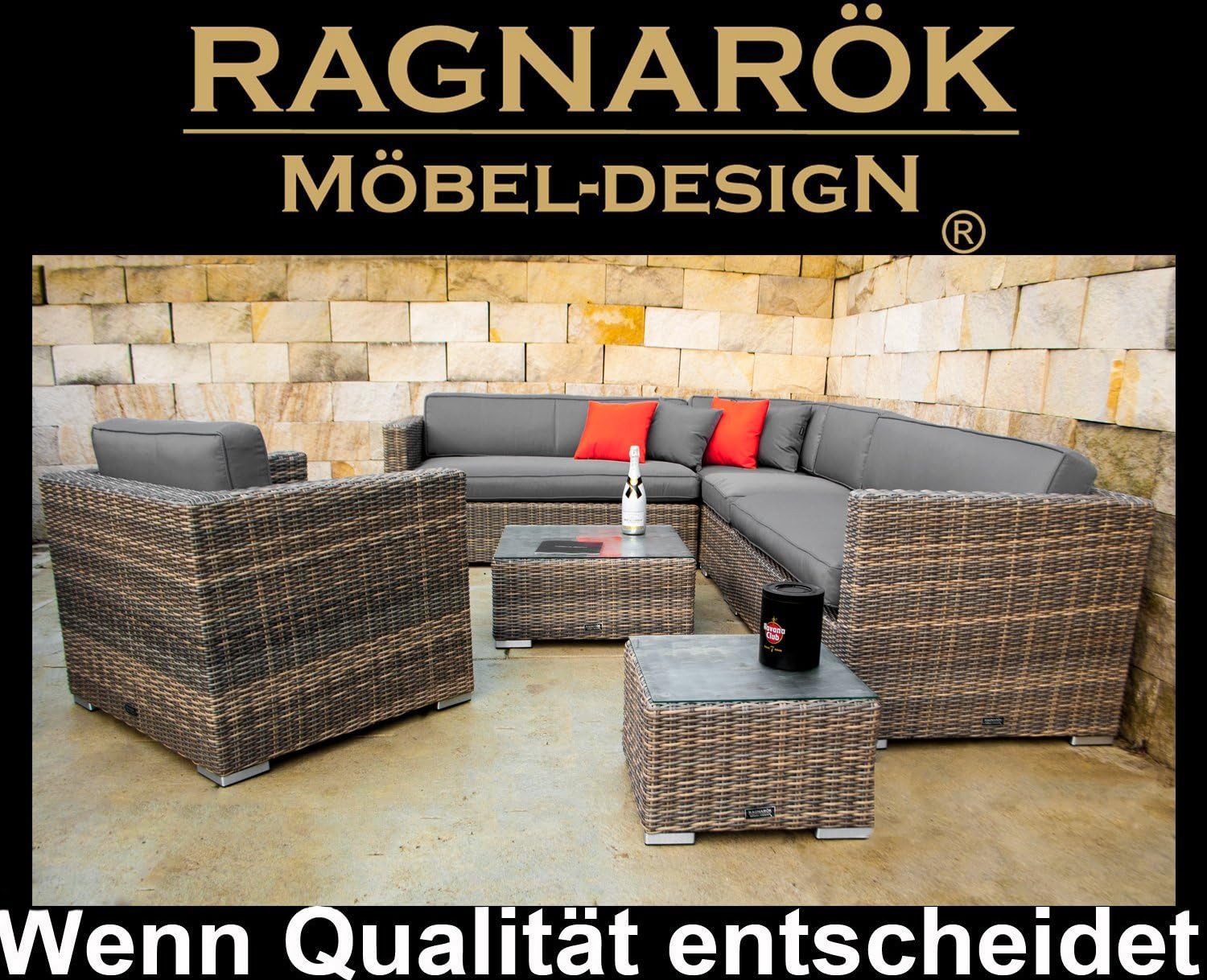 Ragnarök Möbel-Design Gartenlounge-Set Lounge Set Narvik, (Set, Ecklounge, Polyrattan, Alu), Sitzpolster ca. 16 cm dick und haben 2 intergrierte Härtegrade