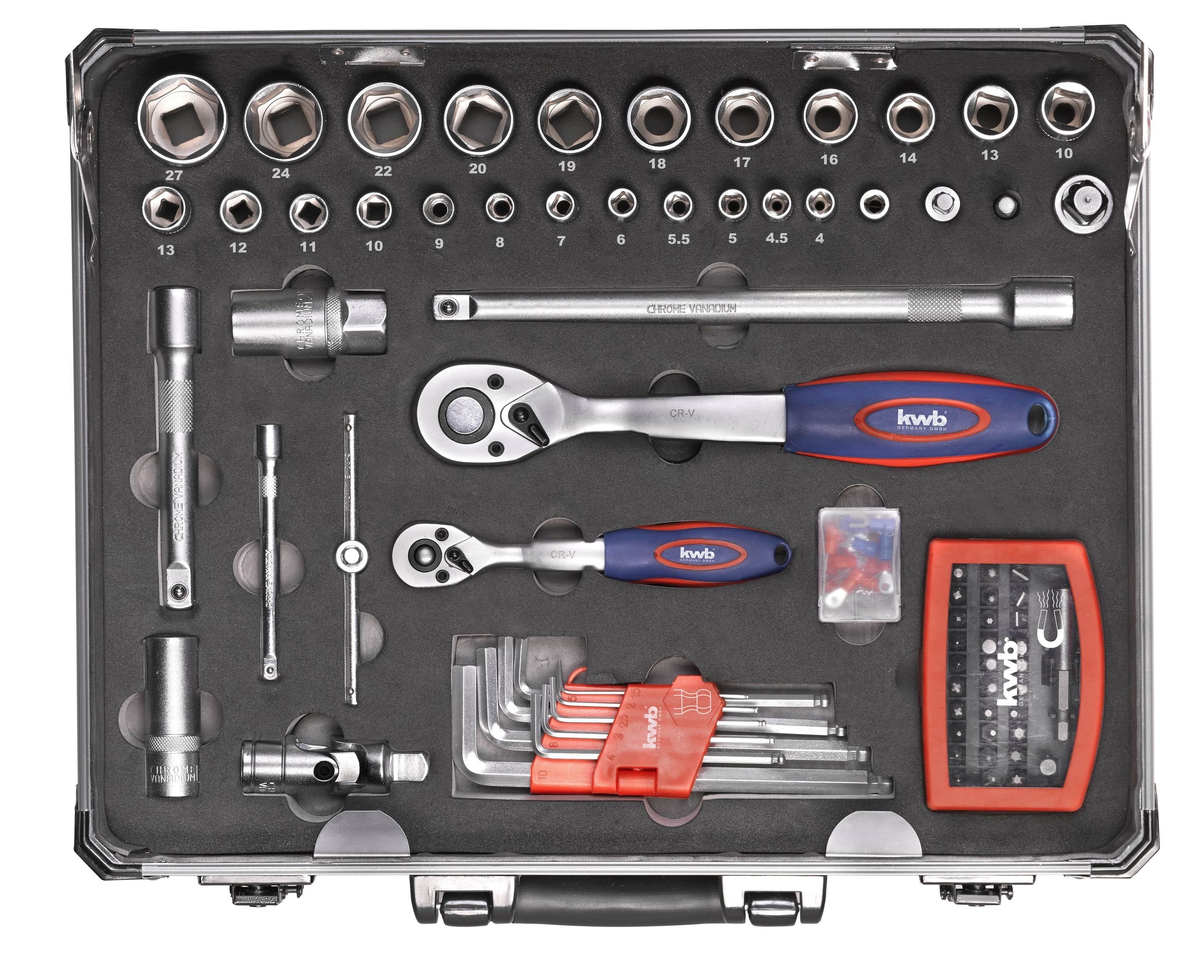 kwb Werkzeugset, Werkzeug-Koffer hochwe 129-teilig, und gefüllt, robust Werkzeug-Set, 