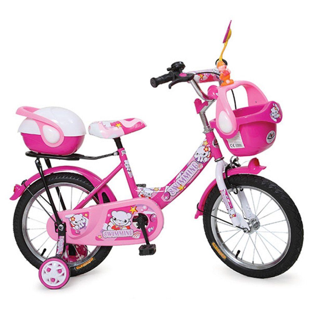10 Zoll 18 cm Mädchen Kinder-Fahrrad Stützräder Schieb-Stange Bike Rosa 