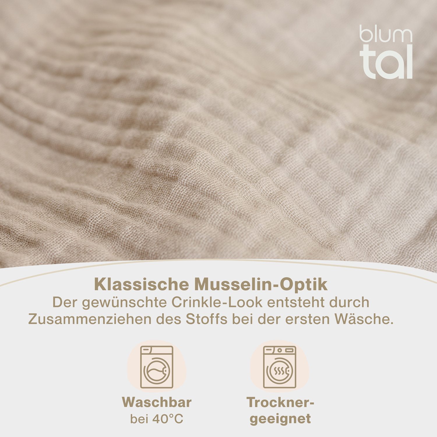 Blumtal Bettwäsche Musselin 100% Baumwolle im Set, Kopfkissenbezug & Deckenbezug, 2 teilig – Bild 5 von 5