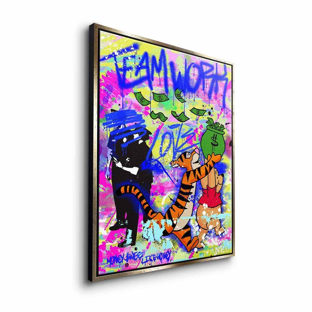 Polizei Acrylglasbild Tigger ohne Graffiti DOTCOMCANVAS® Geld der Leinwandbild, Rahmen Comic Bär Art Pu Pop