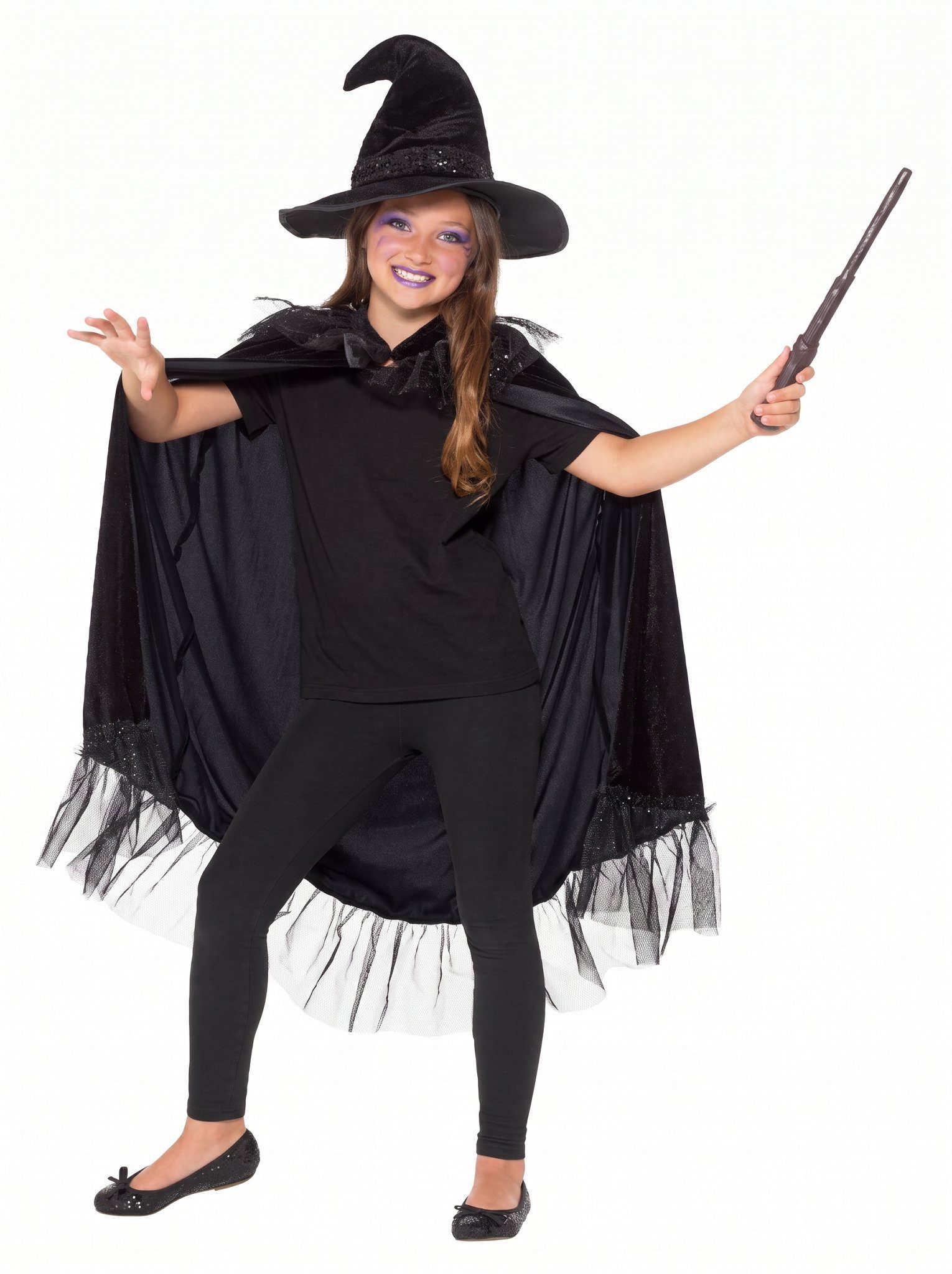 Smiffys Hexen-Kostüm Schwarze Hexe Set Karneval Faschingskostüm Kinder, Basis-Set als Grundlage für Dein Hexenkostüm